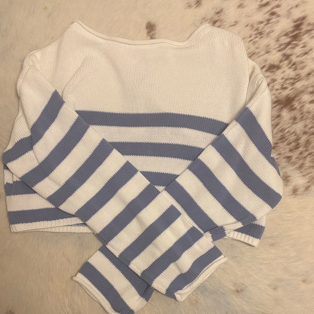Garage White and Blue Striped Knit Top